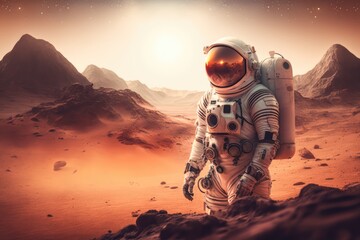 Wall Mural - astronaut at the surface of mars made with generated ai