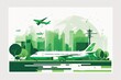 A modern green airport with a city background and green paint on a white clean background. Generative AI