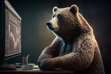 bearish market, bear in front of stock, forex or crypto chart, illustrative concept for financial ma