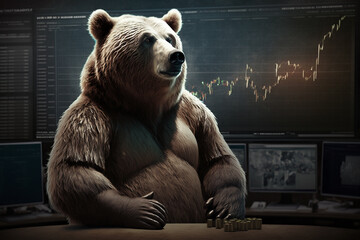 bearish market, bear in front of stock, forex or crypto chart, illustrative concept for financial ma