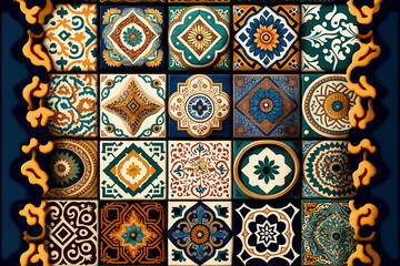 Wall Mural - Mediterranean seamless pattern from Moroccan tilesCan be used for wallpaper, pattern fills, web page background, surface textures. Seamless tile ornament in patchwork style. Vector illustration