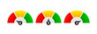 Speedometer and gauge meter collection. Vector scale, level of performance. Green and red, low and high level with arrows. Score progress concept. Vector illustration.