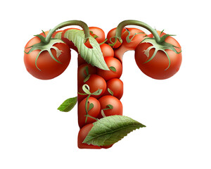 Wall Mural - Letter T made of many tomatos, isolated on white, design element, for design, decor, children's illustration, unusual alphabet