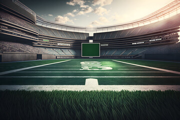 Wall Mural - green field in american rugby stadium with  lights