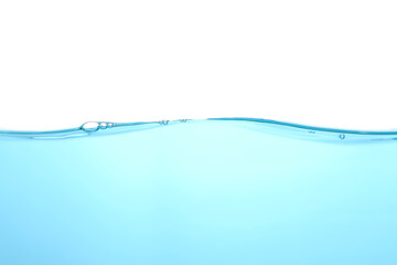  The surface of the water. White background. Movement. Close-up view.