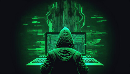 Hacker at Work with Matrix Net Background, generative ai