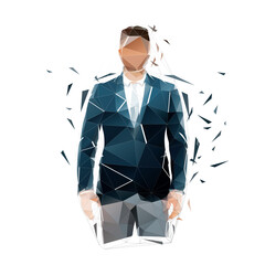 Businessman standing in suit, low polygonal isolated vector illustration, geometric drawing from triangles