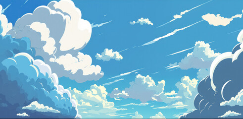 Canvas Print - Background of a blue sky with white clouds. Generative AI