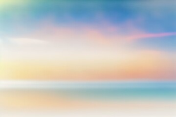 Wall Mural - Background of abstract blur morning nature pale gradient sky bright bokeh. Landscape of a joyful, serene medical beach, freedom clean summer light, and a serene skyline with a pastel sunset that is he