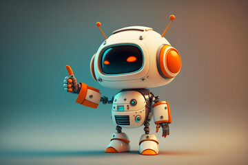 Playful cute and happy toy robot android 3d rendering. Ai generated