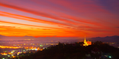 Wall Mural - Sunset sky - Wat Phrathat Doi Saket or Doi Saket Temple  -Chiang Mai, Thailand 