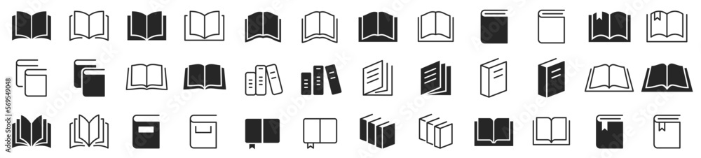 Book icons set. Simple books icon series. Open book icon set. Education signs and symbols. Vector illustration.