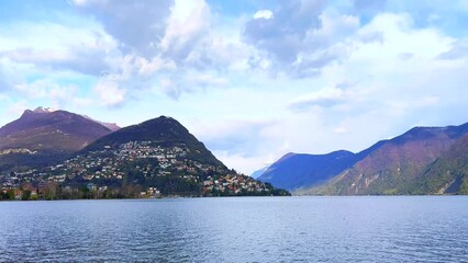 Poster - Panoramic Alpine landscape from Lake Lugano, Lugano, Switzerland