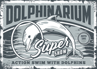 Poster - Dolphin show monochrome vintage poster