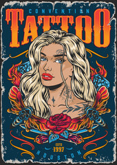 Wall Mural - Female tattoo convention poster colorful