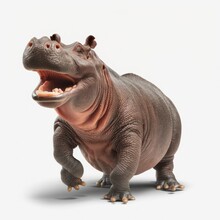 Detailed Portrait Illustration Of A Smiling Happy Hippopotamus Laughing Isolated On A White Background, Generative Ai