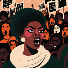 Black Women On Strike With Placard