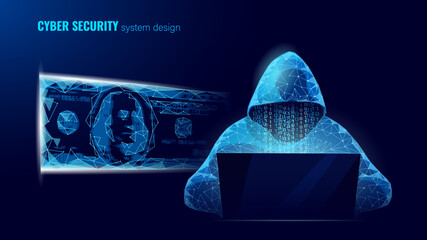Wall Mural - anonymous hacker at the laptop computer internet security. cyber attack business concept low poly. s