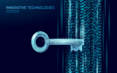 Wall Mural - cyber safety key on data mass. internet security lock information privacy low poly polygonal future 