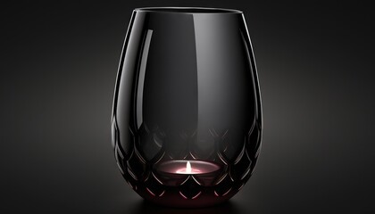 Poster -  a black vase with a candle inside of it on a black surface with a reflection of the candle in the glass and a black background. Generative AI