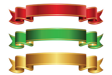 Wall Mural - red, golden and green ribbon banner set.