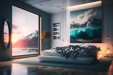 Poster - modern bedroom interior created using AI Generative Technology