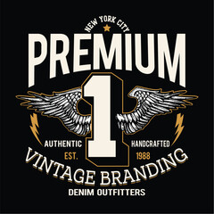 Superior denim, vintage urban brand graphic for t-shirt. Original clothes design with grunge. Authentic apparel typography. Retro sportswear print. Vector illustration.