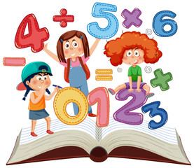 Children cartoon character with math and number theme