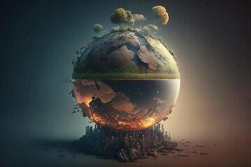 Wall Mural - Save the earth. Earth Pollution. We have to save the earth. Earth Burning. Generative AI.