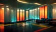 © Botisz - futuristic shiny spacestation neon lobby design illustration