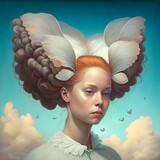 Fototapeta Kwiaty - A surreal portrait of a red-haired girl.Generative AI generated illustration.