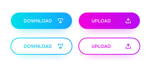 3d blue purple download upload button icon. upload icon. down arrow bottom side symbol. click here b