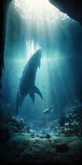 Wall Mural - Journey Back in Time: An Underwater Illustration of Prehistoric Creatures
