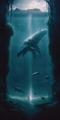 Wall Mural - Journey Back in Time: An Underwater Illustration of Prehistoric Creatures
