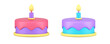 Birthday cake with one burning candle melting icing sweet delicious 3d icon set realistic vector