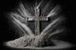 Ash wednesday, crucifix made of ash, dust as christian religion. Lent beginning generative ai