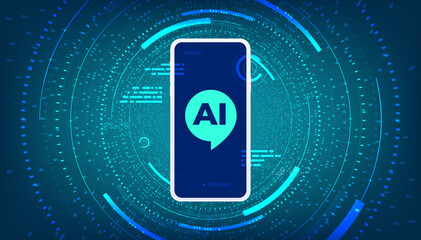 Wall Mural - ai chatbot sign on mobile. artificial intelligence digital technology themed banner.