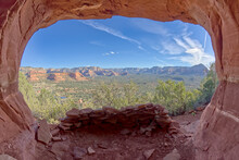 View from within ancient Indian Ruins on the north side of Cockscomb Butte in Sedona, Arizona, United States of America, North America