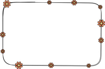 Hand drawn rectangle frame decoration element with flowers clip art