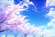 Cherry blossoms, blue sky and white clouds, Generative AI