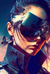 Wall Mural - portrait of a sci-fi cyberpunk girl. high-tech futuristic woman from the future. the concept of virt