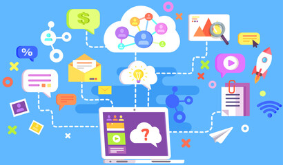 Wall Mural - modern technology, social media, communication in global computer networks. mind map concept. storag