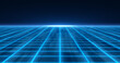 © Bolbik - Abstract blue glowing neon laser grid futuristic high tech with energy lines on surface and horizon, abstract background. Video 4k, motion design
