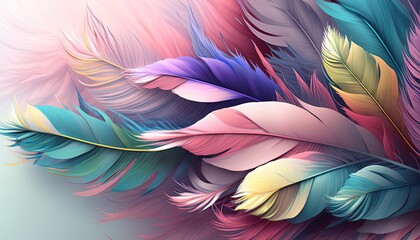 Sticker -  a close up of a bunch of colorful feathers on a blue background with a white background and a light blue background with a white border.  generative ai