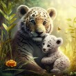 cute tiger and baby white tiger illustration