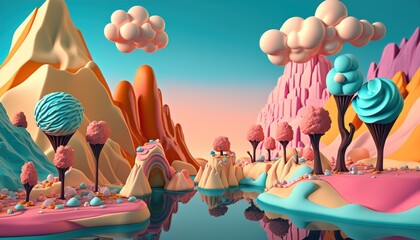 Colorful land of milk and honey, abstract, candyland created with generative ai technology