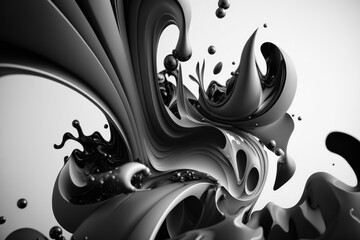 Wall Mural - Abstract background of drops of black and white liquid in 3d style. AI generation