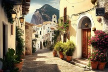 Traditional Italian Small Village, Old Town Street , Ai Generative
