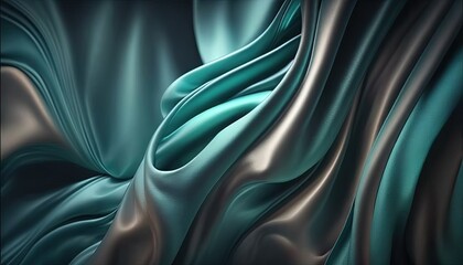 Wall Mural - an abstract photo of a green and silver fabric with wavy lines and curves in the center of the image, with a black frame at the bottom of the image. generative ai