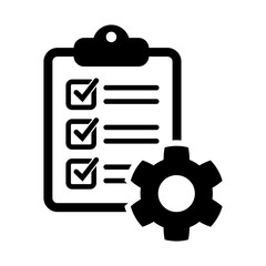 Clipboard and gear icon. Project management concept flat style. Technical support check list with cog. Software development concept. Vector illustration for web and app.